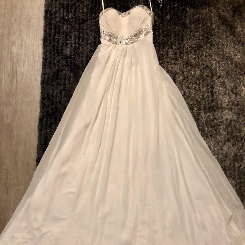 La Femme White and Sequin Formal Dress